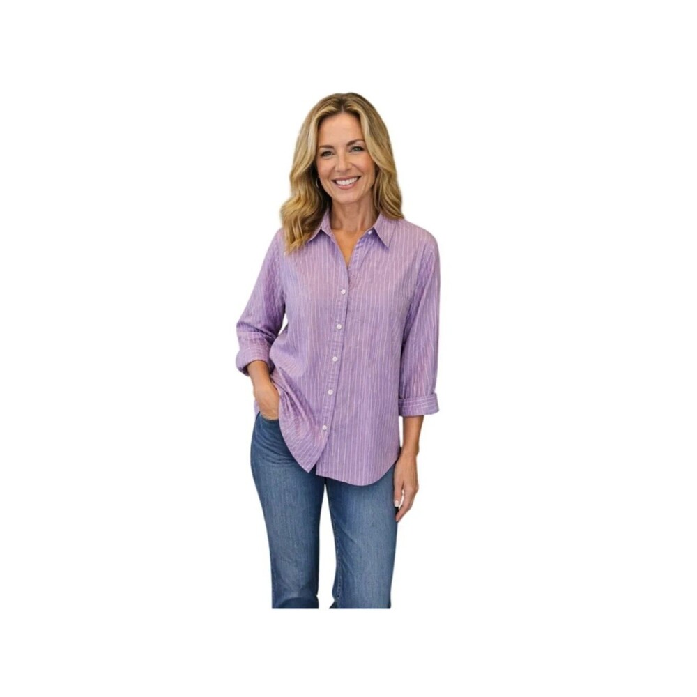 NWT J Jill Button Down Tunic Shirt Purple Striped Size 2X Plus Cotton